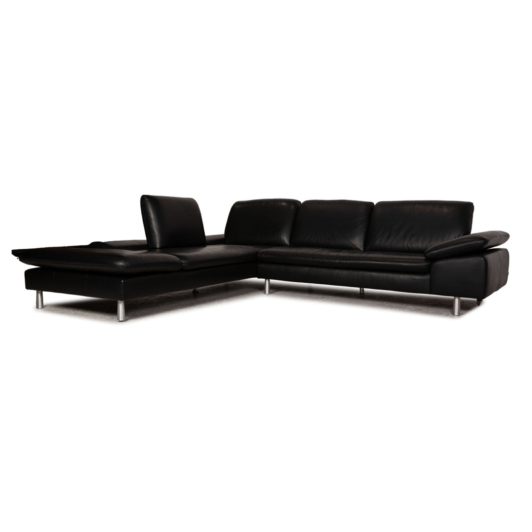 Willi Schillig loop leather corner sofa black sofa couch function recamier left