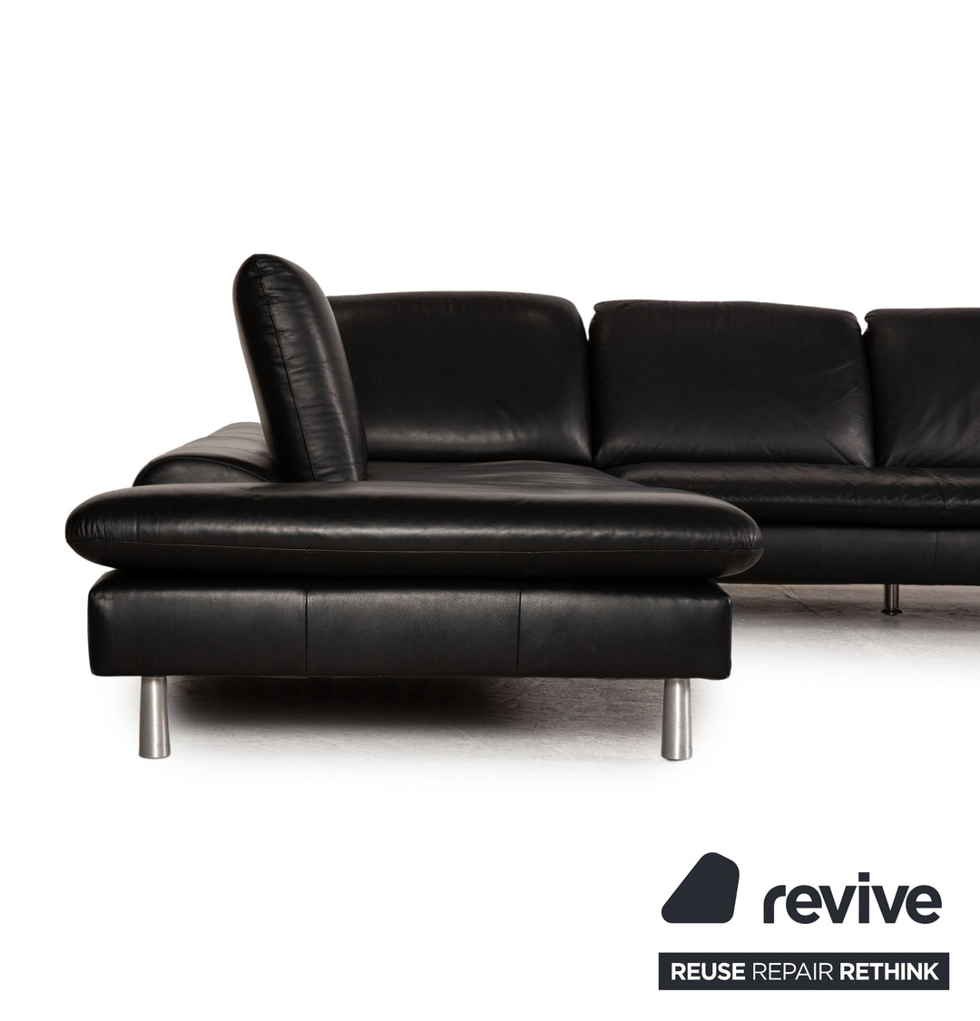 Willi Schillig loop leather corner sofa black sofa couch function recamier left