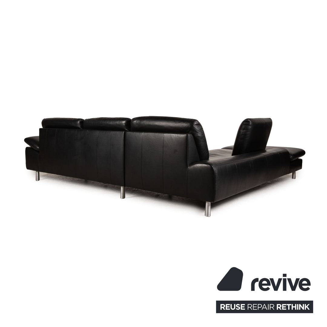 Willi Schillig loop leather corner sofa black sofa couch function recamier left