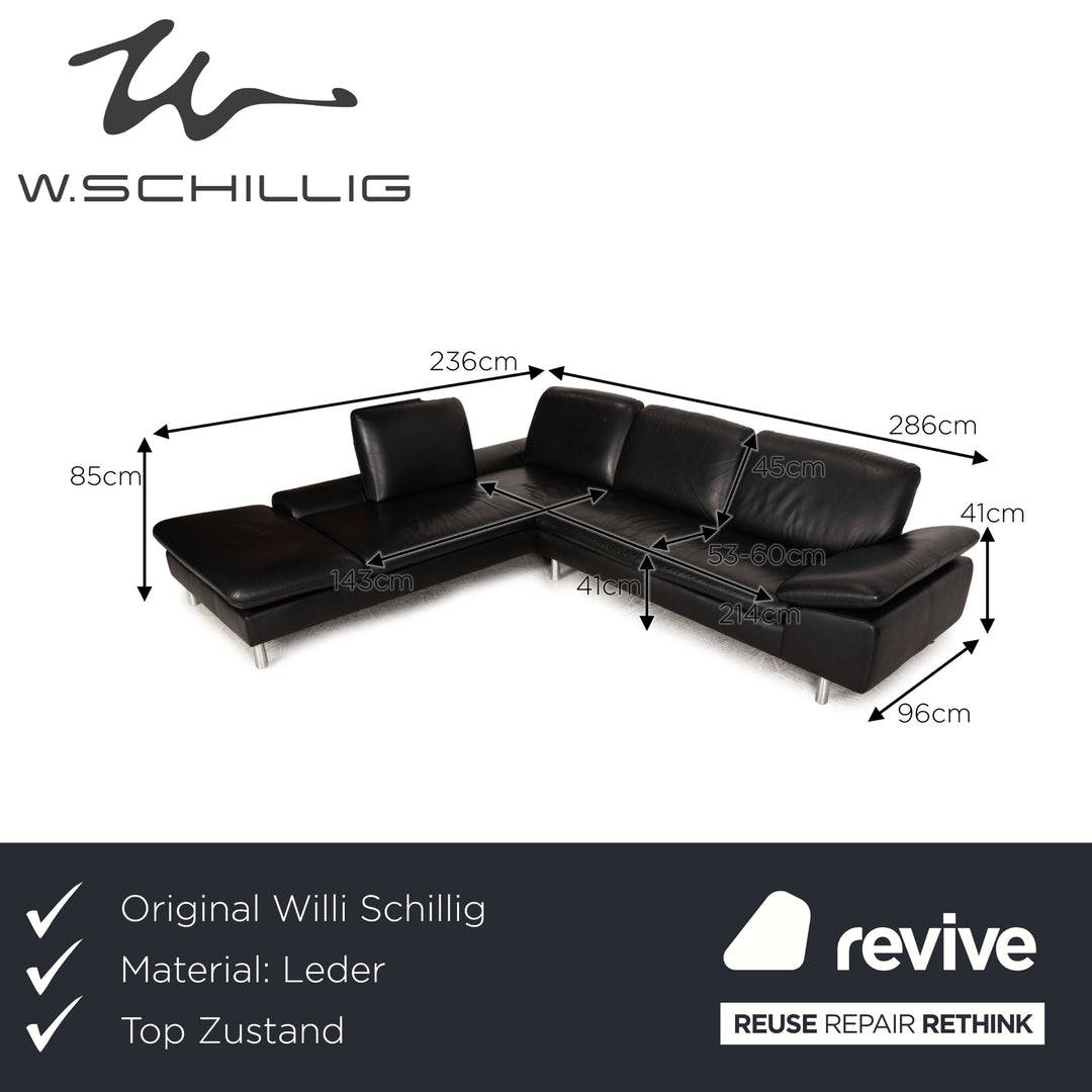 Willi Schillig loop leather corner sofa black sofa couch function recamier left