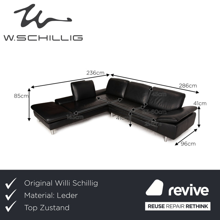 Willi Schillig loop leather corner sofa black sofa couch function recamier left