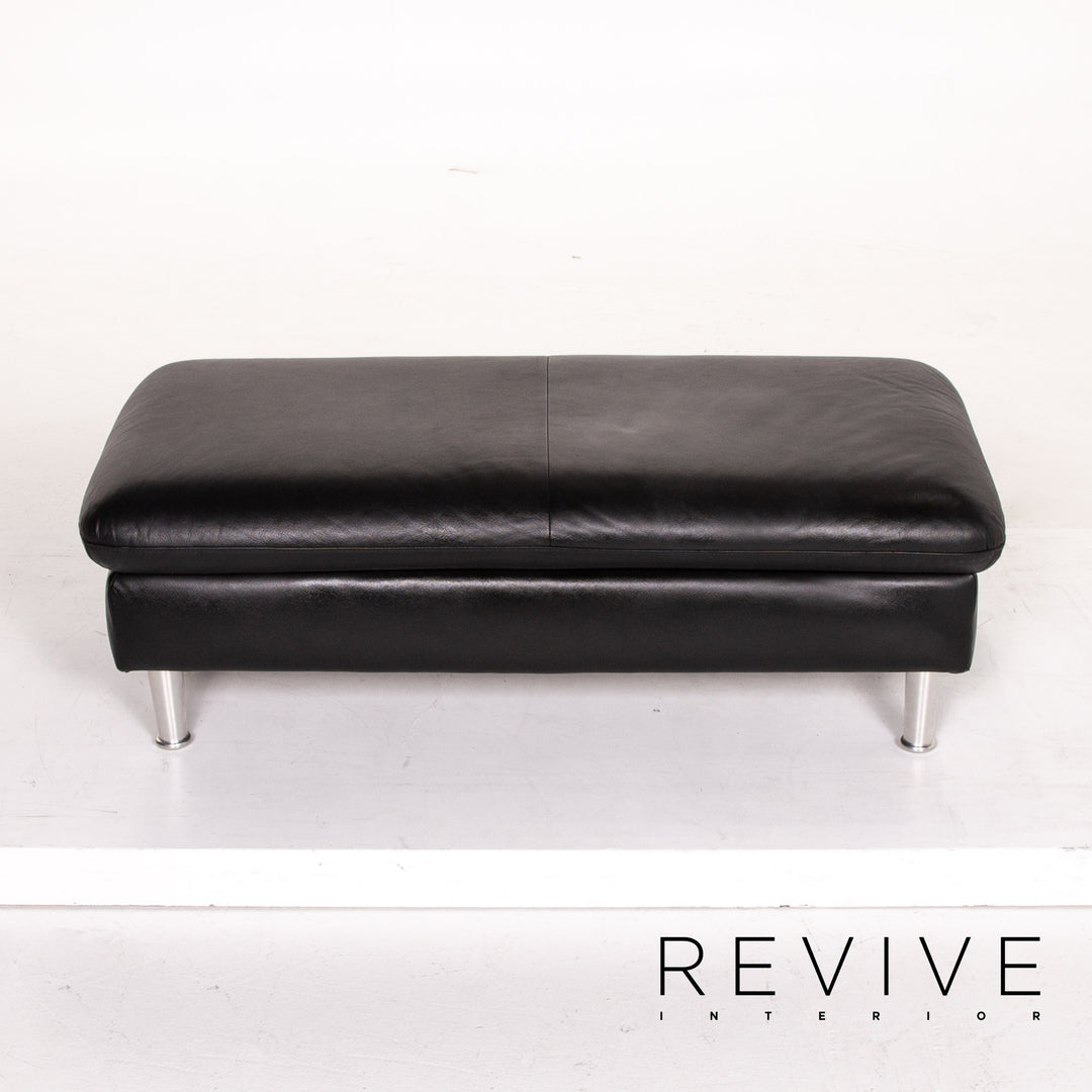 Willi Schillig Loop Tabouret en cuir Noir Ottoman #13584
