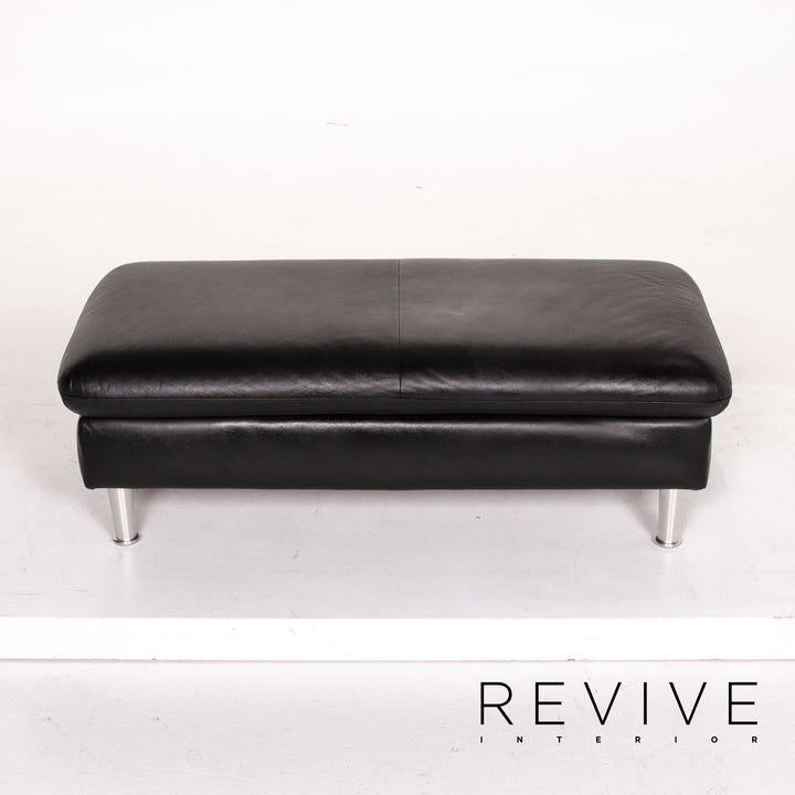 Willi Schillig Loop Tabouret en cuir Noir Ottoman #13584