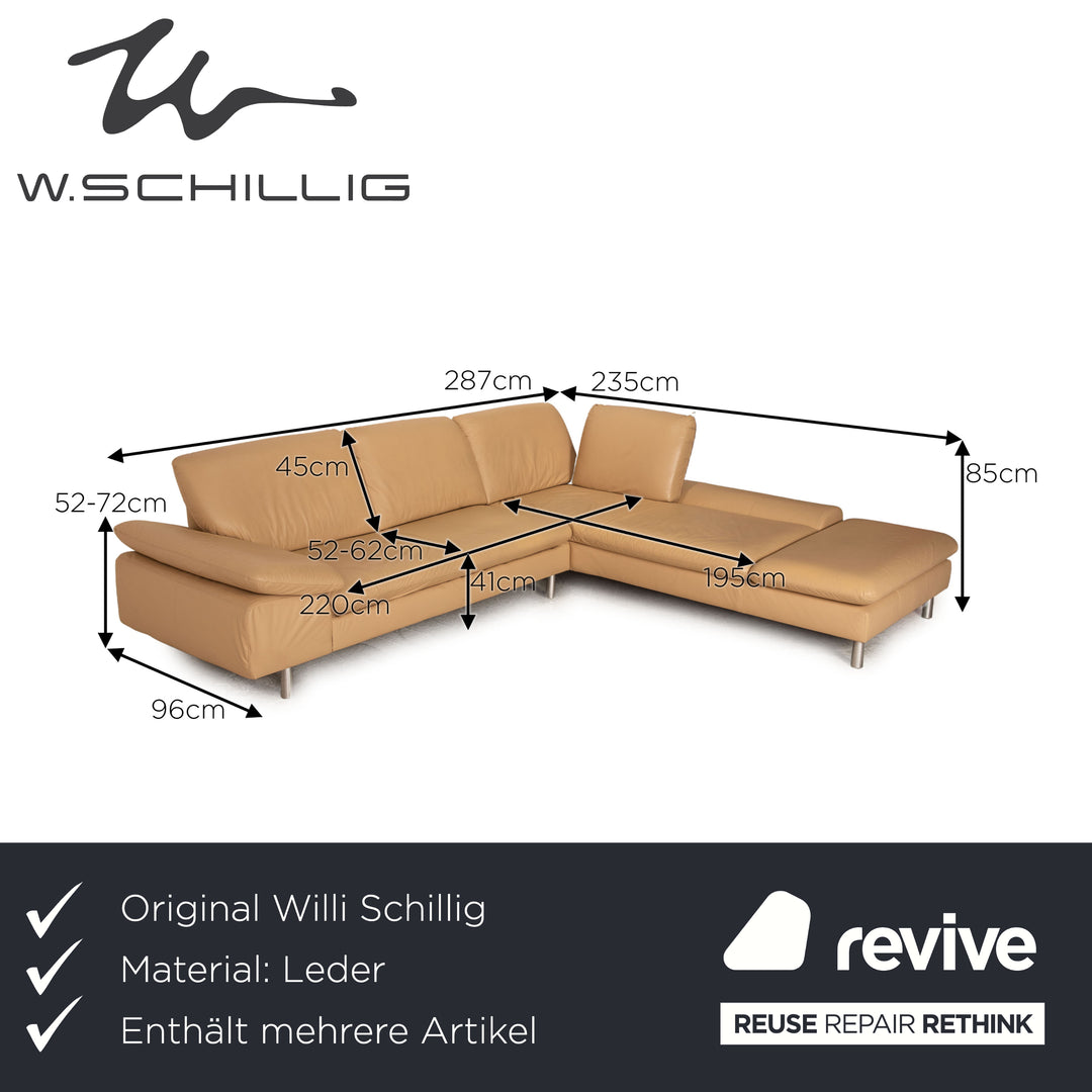 Willi Schillig Loop ensemble de canapés en cuir beige, fonction tabouret de canapé d'angle