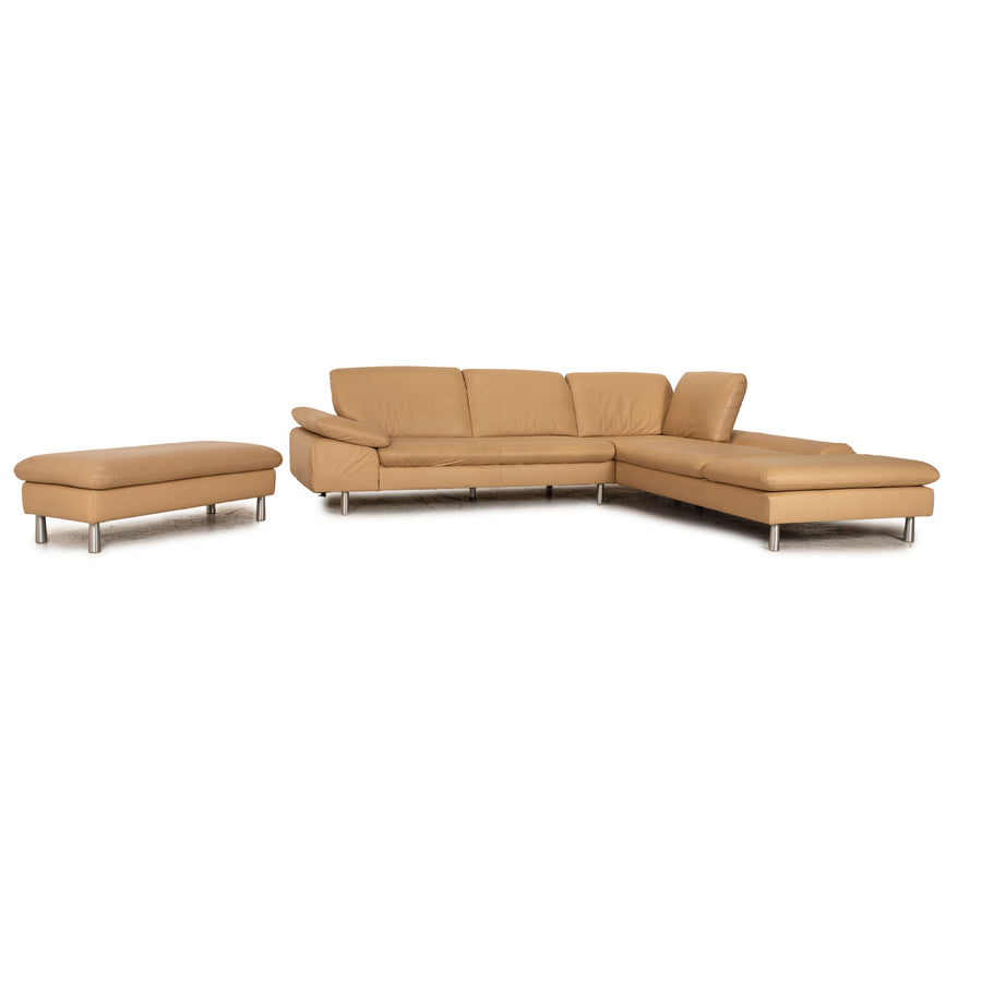 Willi Schillig Loop ensemble de canapés en cuir beige, fonction tabouret de canapé d'angle