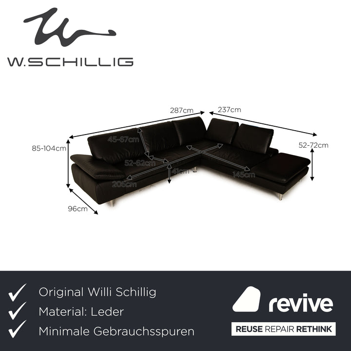 Willi Schillig Loop black leather corner sofa sofa couch function recamier on the right
