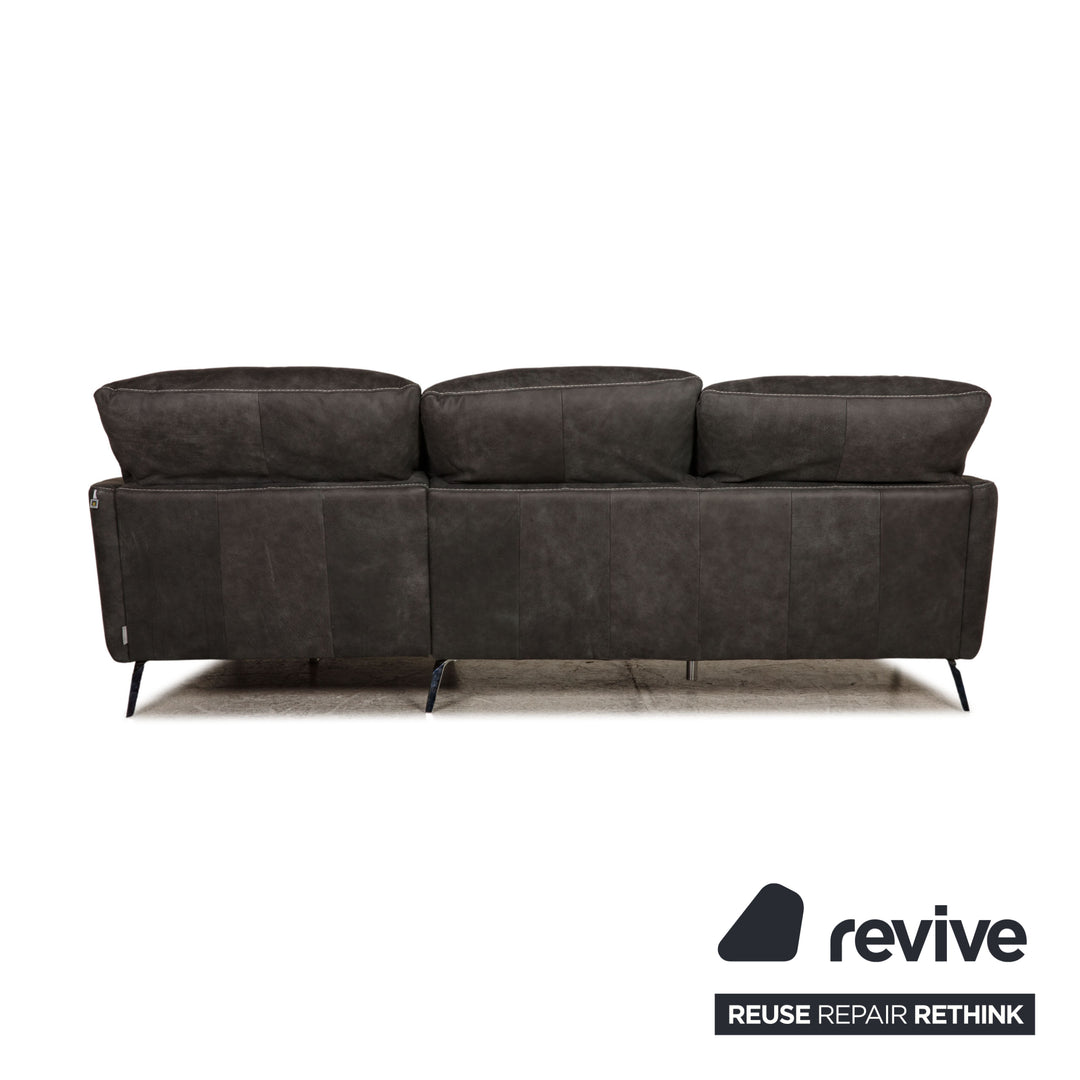 Willi Schillig Canapé d'angle en cuir souple Anthracite Fonction canapé