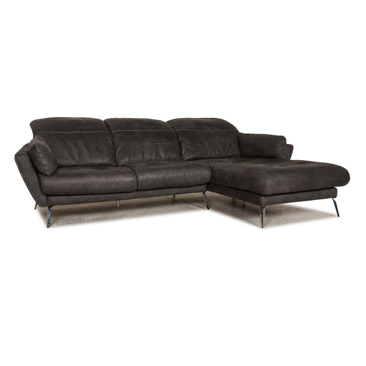 Willi Schillig Canapé d'angle en cuir souple Anthracite Fonction canapé