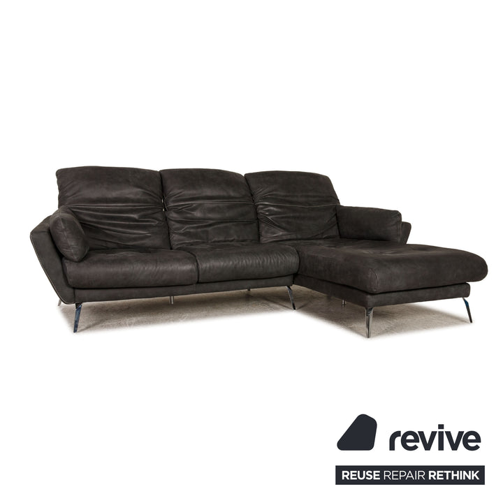 Willi Schillig Canapé d'angle en cuir souple Anthracite Fonction canapé