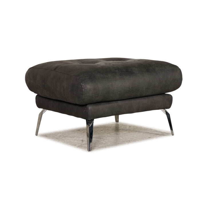 Willi Schillig Tabouret en Cuir Souple Anthracite