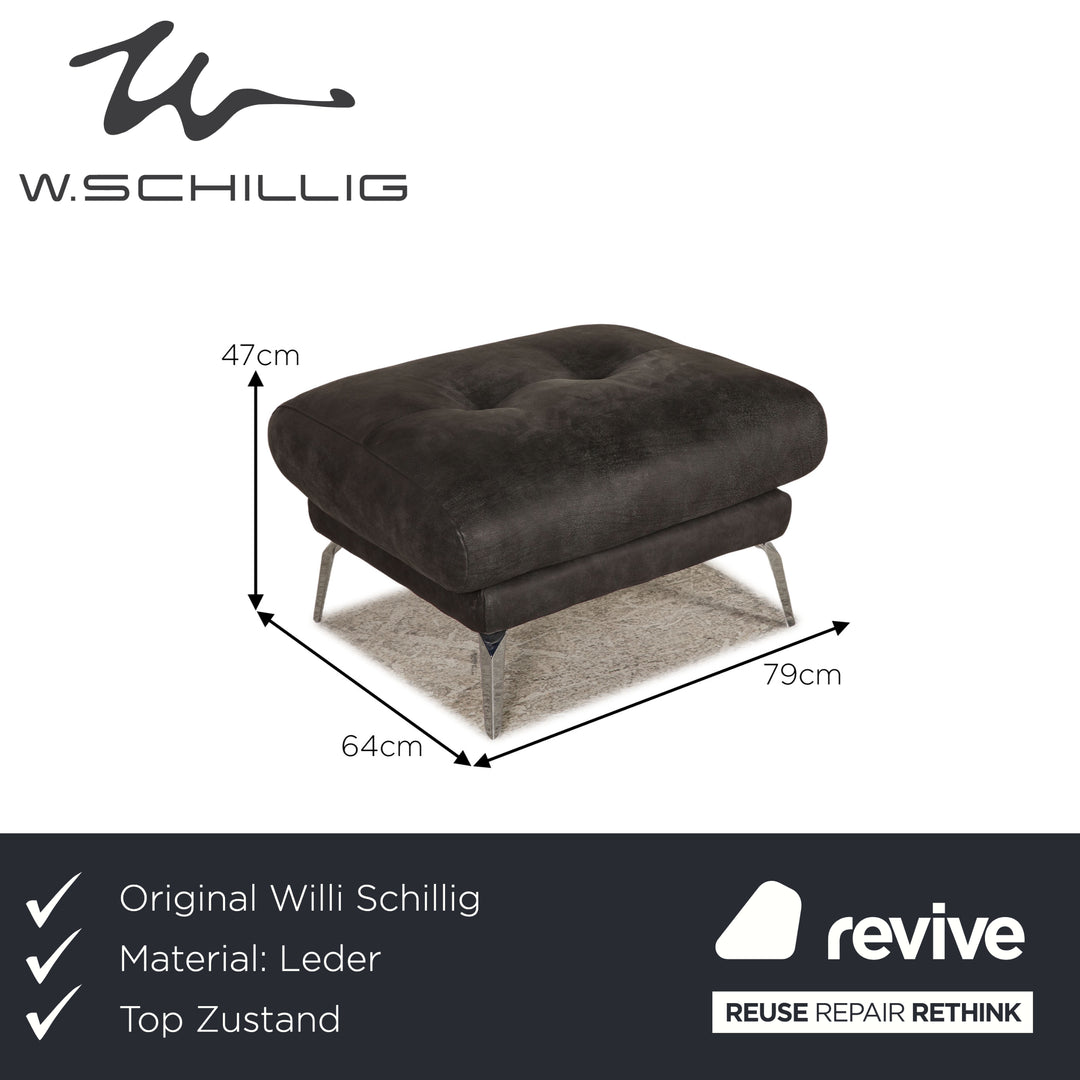 Willi Schillig Tabouret en Cuir Souple Anthracite