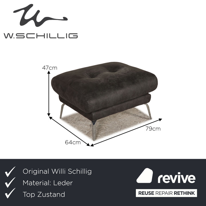 Willi Schillig Tabouret en Cuir Souple Anthracite
