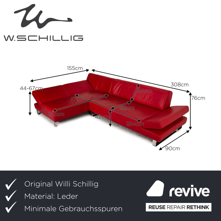 Willi Schillig Taboo leather corner sofa red sofa couch function