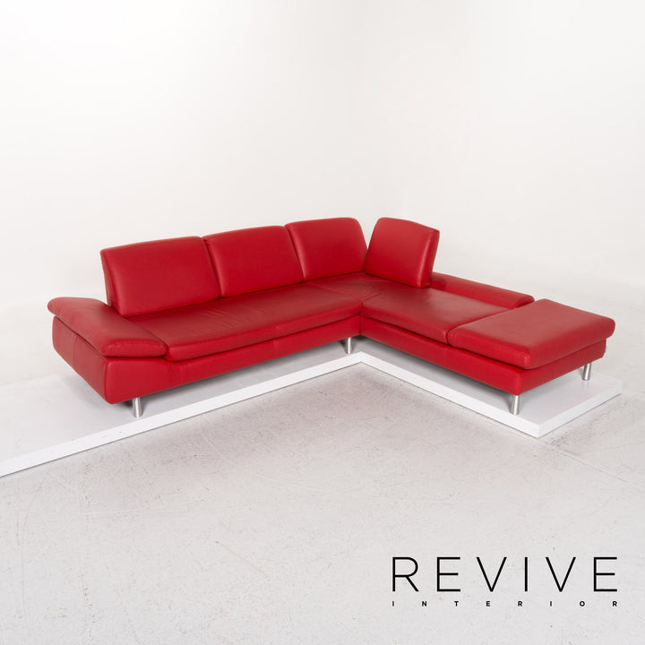 Willi Schillig Loop Canapé d'angle en cuir Rouge Fonction Canapé #13295