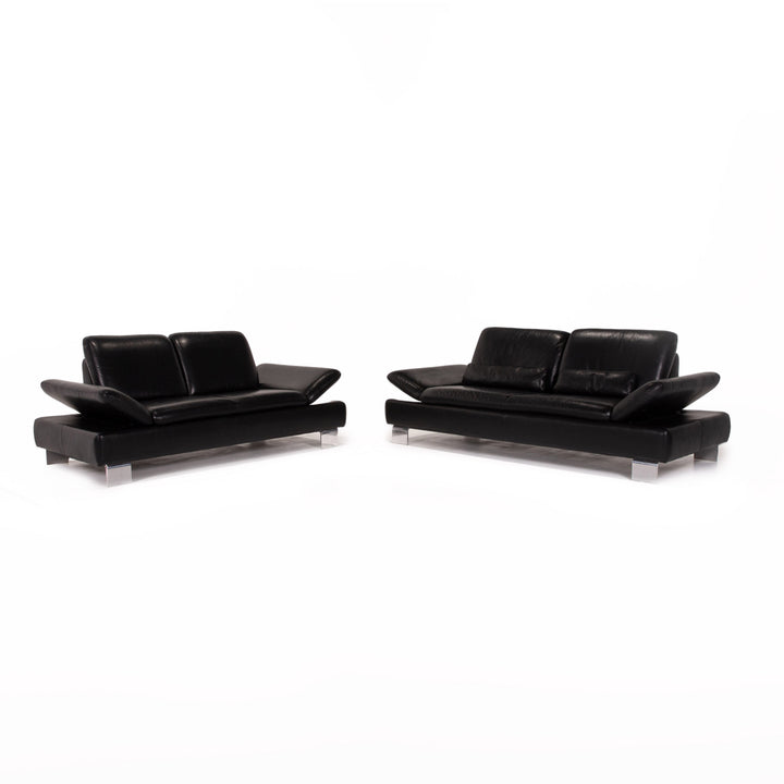 Willi Schillig Treasure PF ensemble de canapés en cuir noir 1x trois places 1x fonction deux places #13920