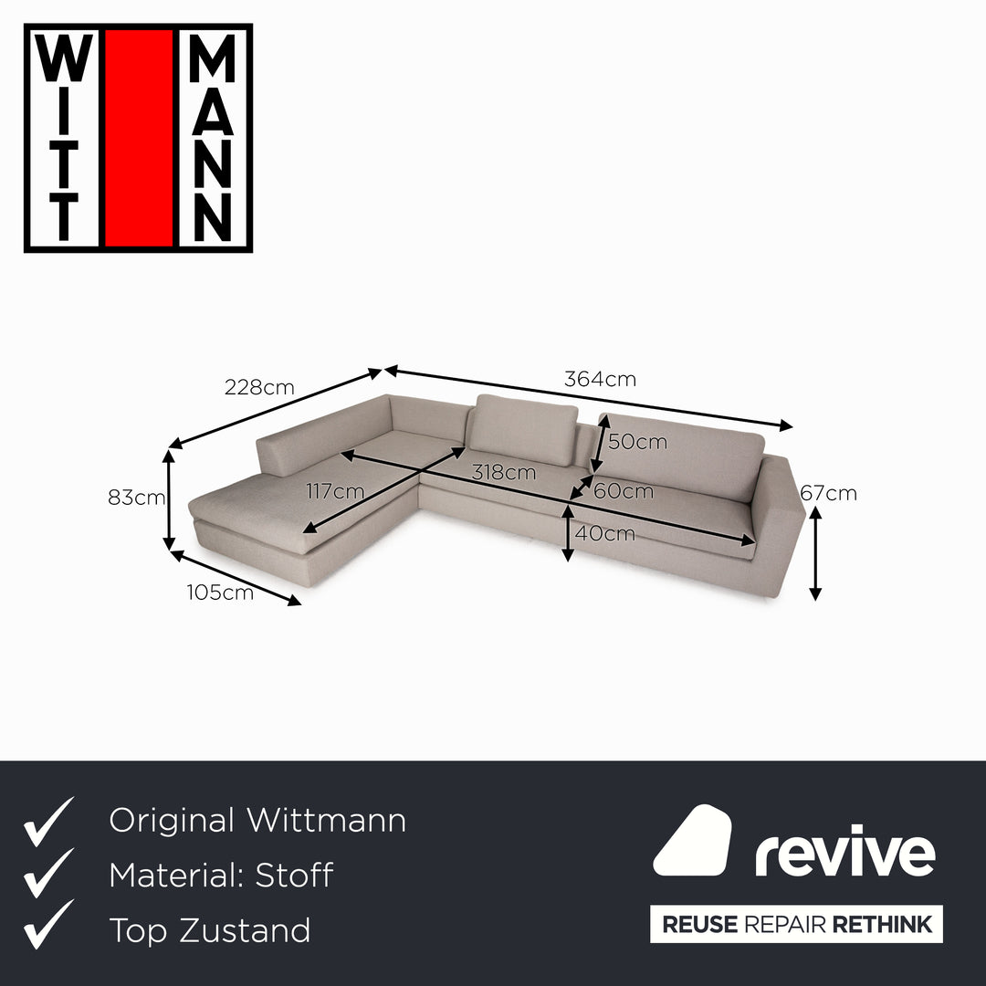 Wittmann Camin fabric sofa gray light gray corner sofa couch recamier left