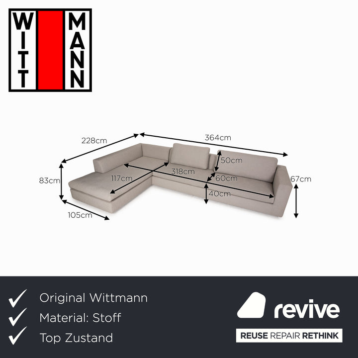 Wittmann Camin fabric sofa gray light gray corner sofa couch recamier left