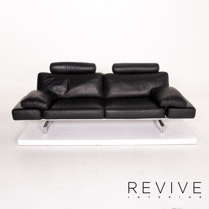 WK Wohnen Gaetano 687 leather sofa black two-seater function recax function couch #15027