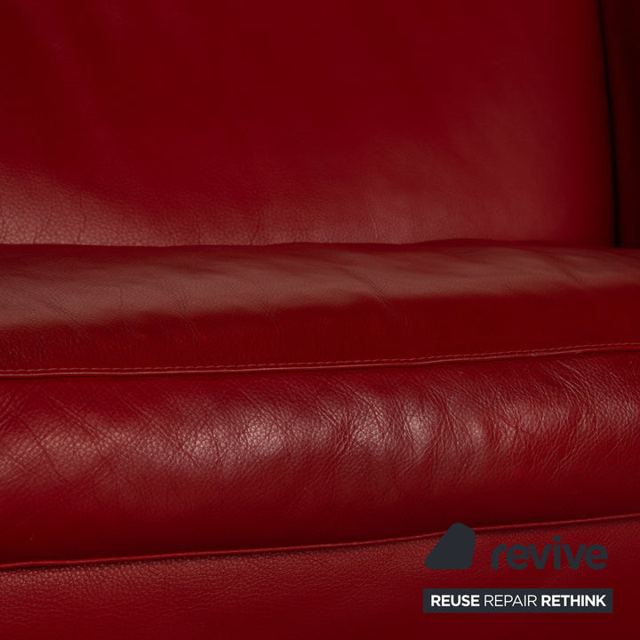 WK living leather sofa red three-seater couch
