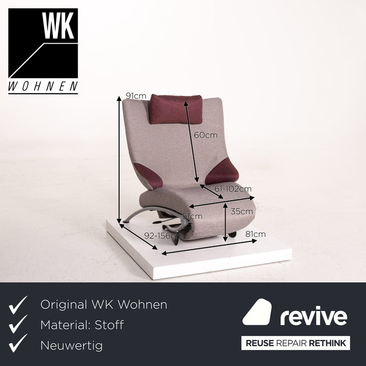 WK Wohnen Solo 699 chaise longue en tissu gris violet chaise longue de relaxation fauteuil fonction #14573